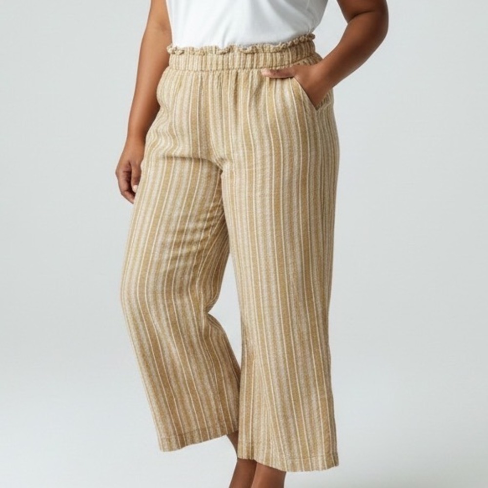 Indigo Rein Mustard Linen Blend Wide Leg Cropped Pants XL Boho coastal cottage